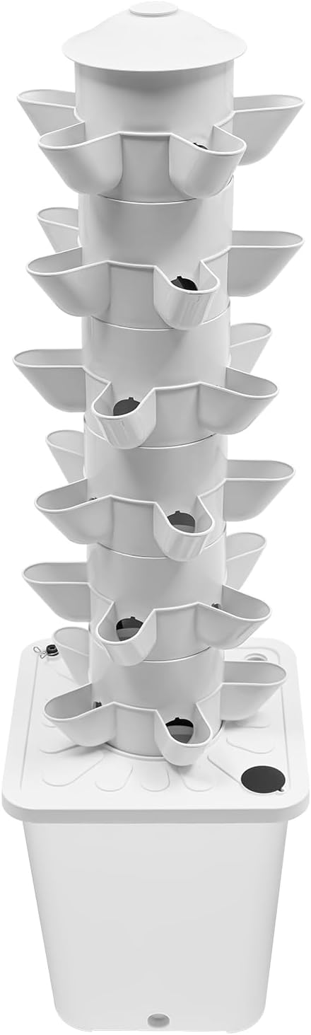 Hydroponic Growing Kit, 6 Layer 30 Planting Point Hydroponic Grow Tower with 4 LED Lamps, Vertical Tower Planter Germination Kit, Hydroponics Growing System for Garden, Office, Balcony (White)