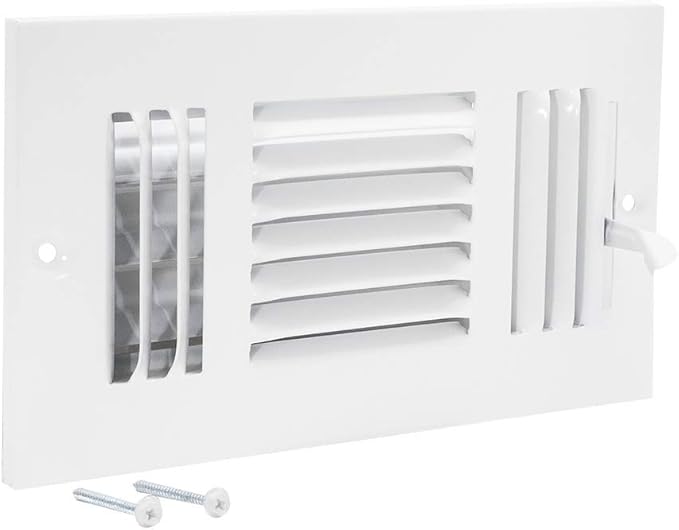 EZ-FLO 8 x 4 Inch Three-Way Ventilation Steel Sidewall/Ceiling Register, Steel Duct Opening, 61658