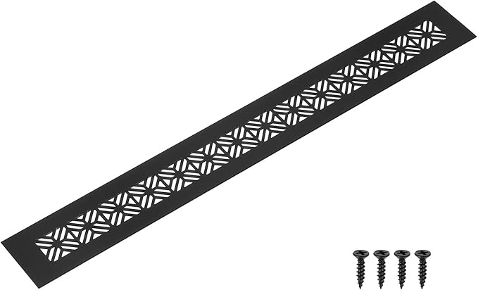 uxcell Aluminum Alloy Air Vents, 400 x 50mm / 15.7 x 2" Rectangle Louvered Ventilation Grille Cover with Mounting Screws for Door Cabinet Wardrobe, Matt Black