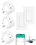 Wireless Remote Control Outlet Plug,NineLeaf Smart Outlets for Household,On Off 3 Smart Plugs 2 Switches Compatible with Tuya,Alexa and Google Assistant,Timer Outlet,No Wiring,White