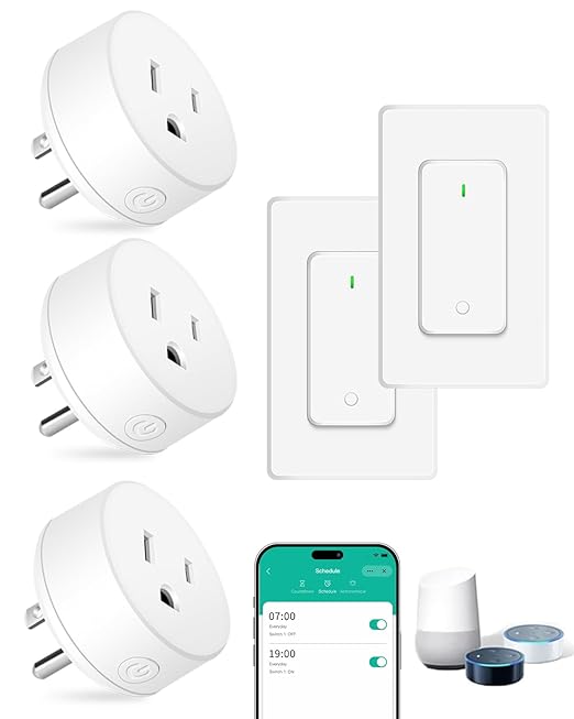 Wireless Remote Control Outlet Plug,NineLeaf Smart Outlets for Household,On Off 3 Smart Plugs 2 Switches Compatible with Tuya,Alexa and Google Assistant,Timer Outlet,No Wiring,White