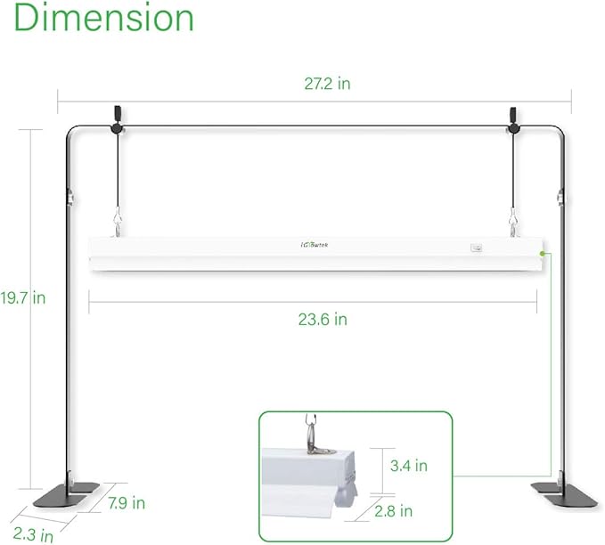 2ft Grow Light for Seed Starting,LED Grow Lamp for Indoor Plants,Seedling Grow Light with Stand,Seed Starter Light Kit with Natural White Spectrum,Height Adjustable,Iron Frame,Timer Outlet