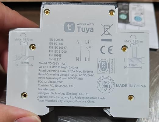 TONGOU DIY 1P+N Smart Wi-Fi Switch, Work with Alexa and Google Assistant for Voice Control, 25A with Energy Monitor, Smart Life/Tuya APP Remote Control, Timer Functions, DIN Rail Mounted,FCC Certified