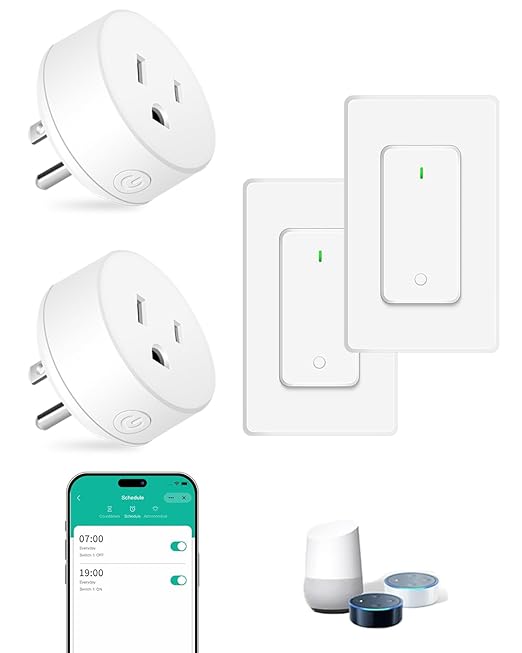 NineLeaf Smart Plug, WiFi Plugs Compatible with Alexa and Google Home, Smart Outlet Timer with APP Remote Control, 2.4GHz Wi-Fi Only, No Hub Required, TUV FCC Listed,2 Set(2 Wi-Fi outlets+2 switches)
