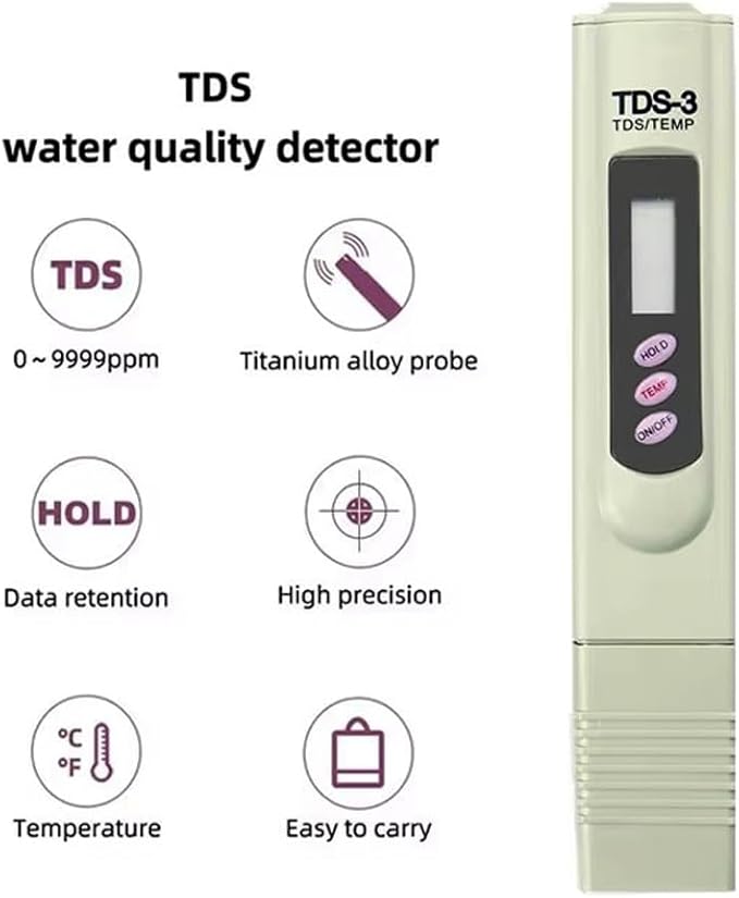 Digital TDS Meter Water Tester, PPM Water Quality Tester Measuring Range 0-9999ppm, Ideal for Drinking Water, Swimming Pool, Aquariums, Hydroponics (12, Grey)