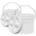 3.5-Gallon White Bucket Pail with Gamma Seal Screw on Airtight Lid, Heavy-Duty 90MIL Extra Durable, Food Grade, Metal Handles with Plastic Grip for Easy Carrying, Easy Stack & Store, BPA Free - 2 Pack