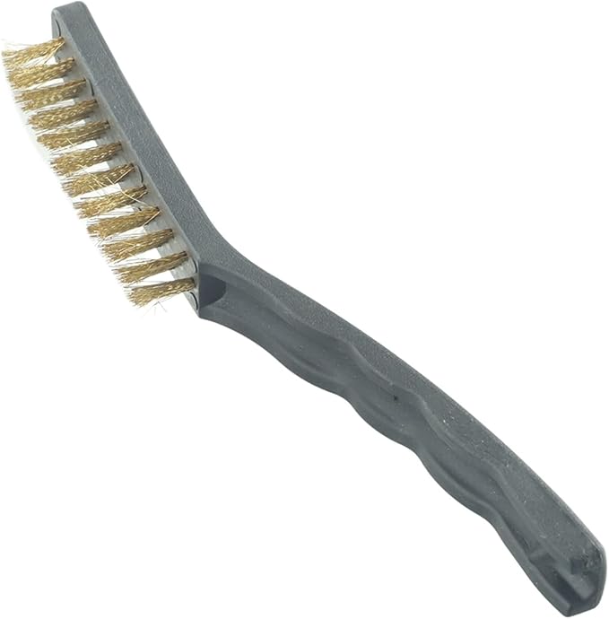 Heavy Duty Mini Wire Brush Set for Rust Removal Engine Cleaning Upholstery and Plastic Surfaces – Steel Brass Nylon Brushes with 9 Inch Handle(Brass)