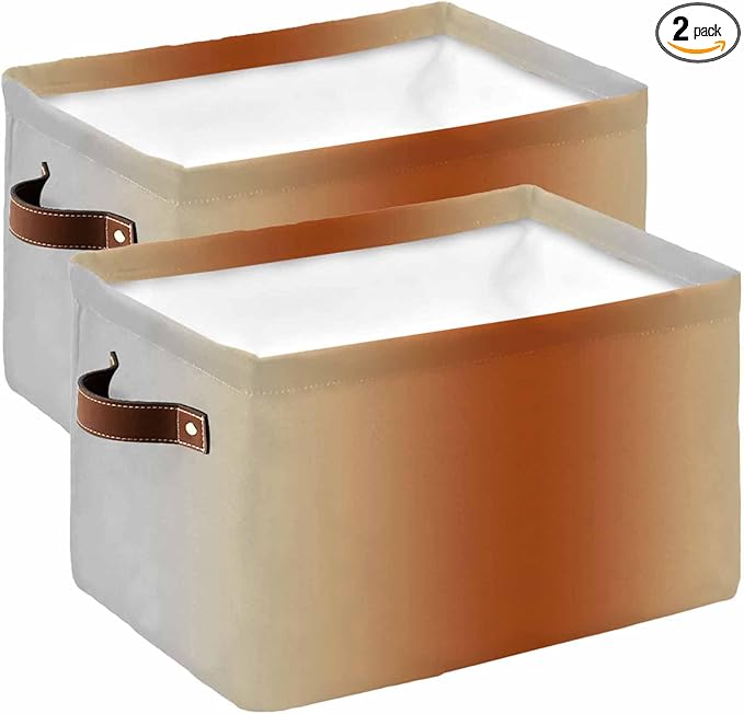 Burnt Orange Grey Ombre Storage Bins Cubes Waterproof Cloth Storage Basket,Farmhouse Gradient Minimalist Foldable Storage Bags for Shelf Clothes Storages Organizers with Handles 15x11x9.5 in 2PCS