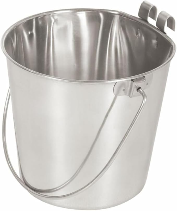 Advance Pet Products Heavy Stainless Steel Bucket with 2 Hooks Flat Side, 1 Quart | Durable Food & Water Pail for Dogs, Cats, Kennels, Cages and Critter Crates | Multi-Purpose Bucket
