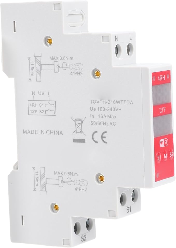 WiFi Temperature Humidity Sensor DIN Rail Mount WALFRONT Smart Switch Real Time Monitoring 24/7 for Incubators Breeding Farms