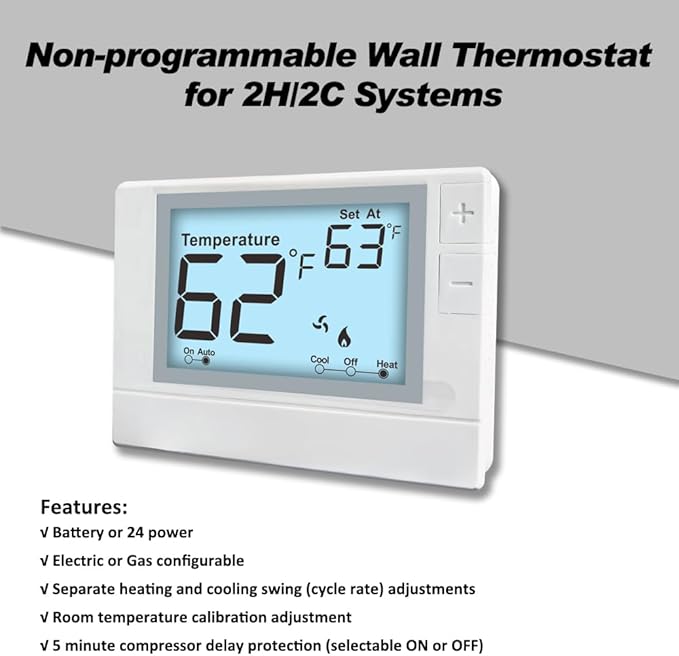 Multi Stage Thermostat for Home Cooling and Heating, 2 Heat/2 Cool, Super Clear Large Display, White Backlit