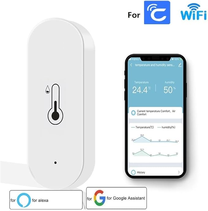 For Cozylife WIFI Indoor Temperature And Humidity Sensor With App Controlled Alerts And Wireless Connectivity