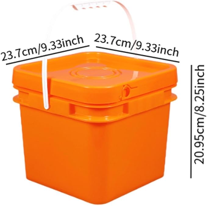 Square Bucket All Purpose Pail Large Capacity Food Storage Container with Handle and Lid for Home Improvement Outdoor Picnics, 8L 23.7x23.7x20.95cm