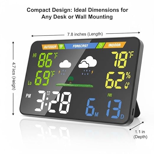 EnvyBox WiFi Weather Station 8.5" LED Display | No App Required, Syncs Weather & Calendar for Home/Office, Dual Power, Privacy Focused, Black