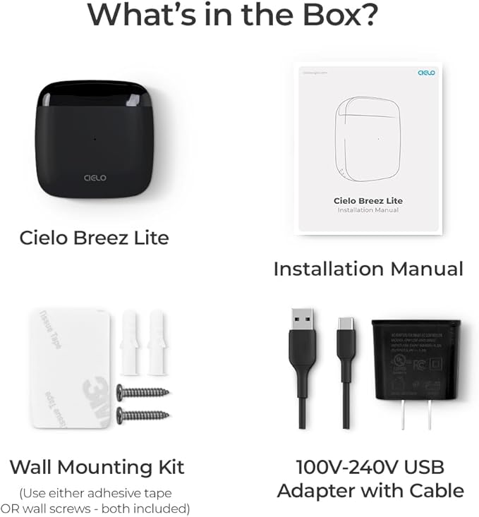 Breez Lite | Smart AC Controller for Mini-Split, Window & Portable Air Conditioners & Heat Pumps | Free App, No Subscriptions | Alexa, Google, Siri Shortcuts, SmartThings, IFTTT (Black)