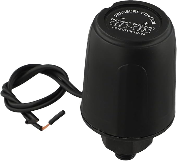 Self Priming Water Pump Controller Adjustable Pressure Switch for Steady Flow Precise Pressure Regulation Easy Installation Tought Plastic Metal 1/4 3/8 Thread Black for Home Industrial(1/4 1.8-2.6kg)