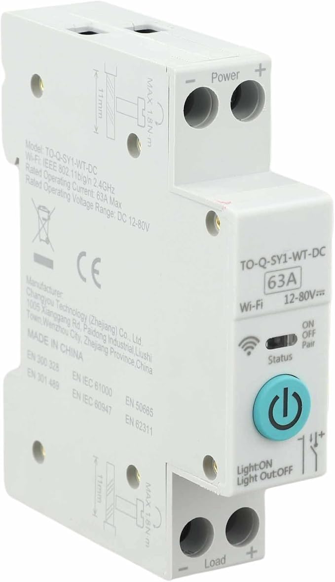 1x For Tuya DC WIFI Smart Switch 63A 12-80V Wireless Remote Control Circuit Breaker With App-Scheduling-And-Interlock TO-Q-SY1-WT-DC