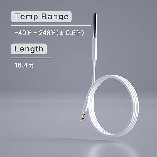 External Temperature Sensor Probe – Waterproof, Wide Range (-40°F to 248°F), 16ft Length for Aquarium,Greenhouse, Farm, Freezer & Industrial Use, Only for FALA IOT Detector, 5 Meters