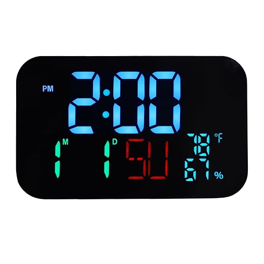Luqeeg Smart WiFi Digital Clock, Thermometer Humidity Monitor, Weather Station with LED Display, 4 Brightness Levels, Automatic Time Sync & 2 Alarms, Compatible with Tuya Smart App, (#2)