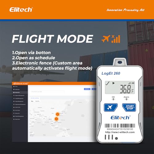 Elitech 4G Reusable Real-time Temperature Humidity Data Logger Light/Shock/Location, Built-in SIM Card, Shadow Data, Airplane Mode, Cloud Storage, SMS/Email/APP/Web Alarm,100000 Points, Loget260-TH