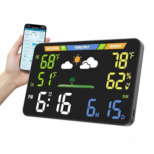 EnvyBox WiFi Weather Station 8.5" LED Display | No App Required, Syncs Weather & Calendar, Dual Power, Privacy Focused, Black