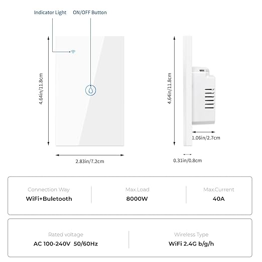 40 Amp Smart Water Heater Switch,8000W, 100/240V, Wi-Fi Compatible with Alexa and Google Home, White