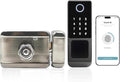 Smart Fingerprint Gate Door Lock – Waterproof Keyless Rim Latch with Tuya App, Passcode Keypad, IC Card & Mechanical Key, Built-in Doorbell, Smart Lock for Outdoor Fence, Yard & Home Security