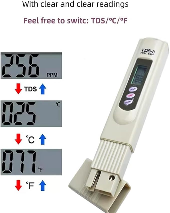 Digital TDS Meter Water Tester, PPM Water Quality Tester Measuring Range 0-9999ppm, Ideal for Drinking Water, Swimming Pool, Aquariums, Hydroponics (12, Grey)