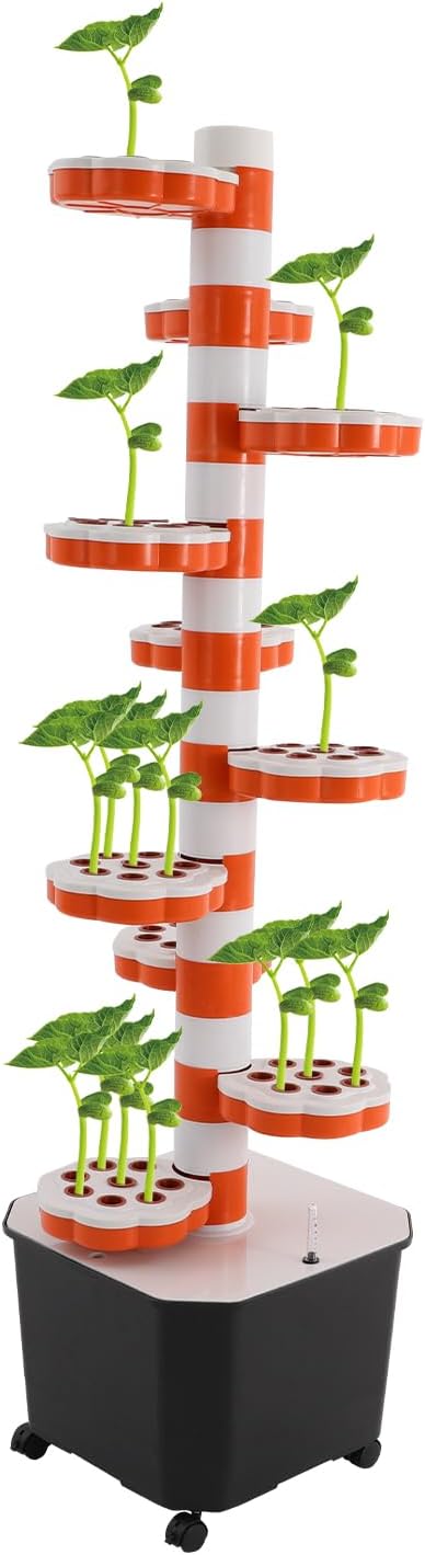 80 Pots Hydroponic Grow Tower 10-Tier Vertical Hydroponic Gardening Tower System Indoor Garden Kit w/Automatic Watering 7.93 Gal Tank 15W Pump (11.89 Gallons Water Tank)