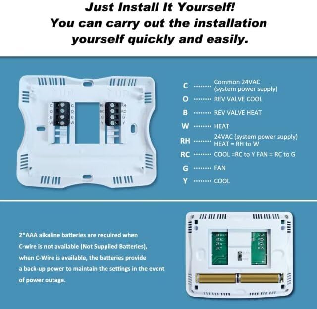 Non Programmable Thermostat for Home, Digital Energy-Saving Thermostat,Multi-Stage Systems, 2 Heat/2 Cool, Easy DIY Install, White Backlight