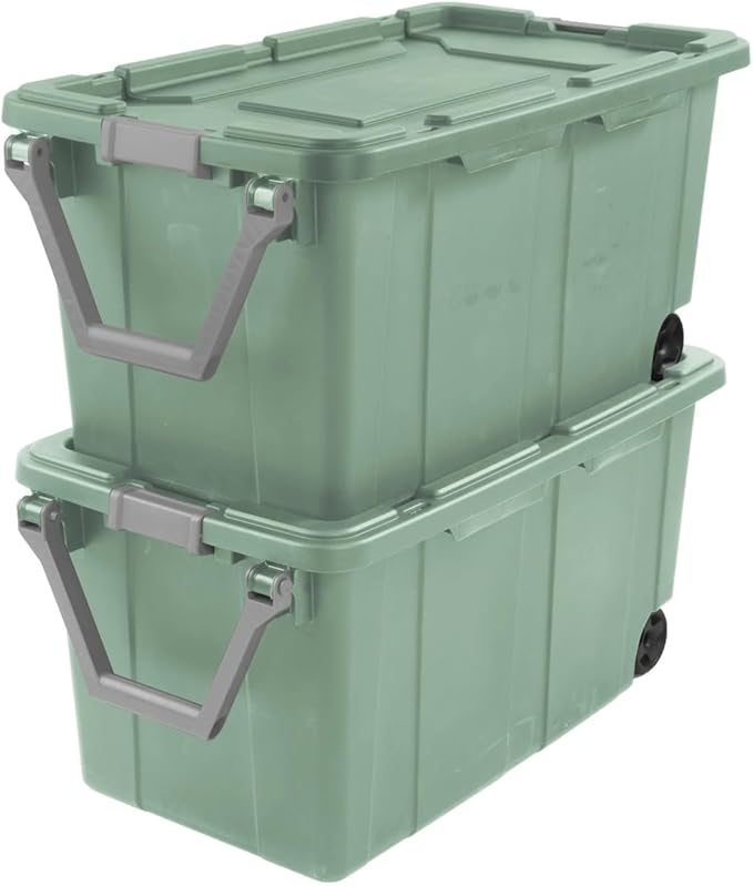 Plastic Storage Bin, 40 Gallon Lidded Stackable Storage Box with Latch Lid, Light Green, 2 Count