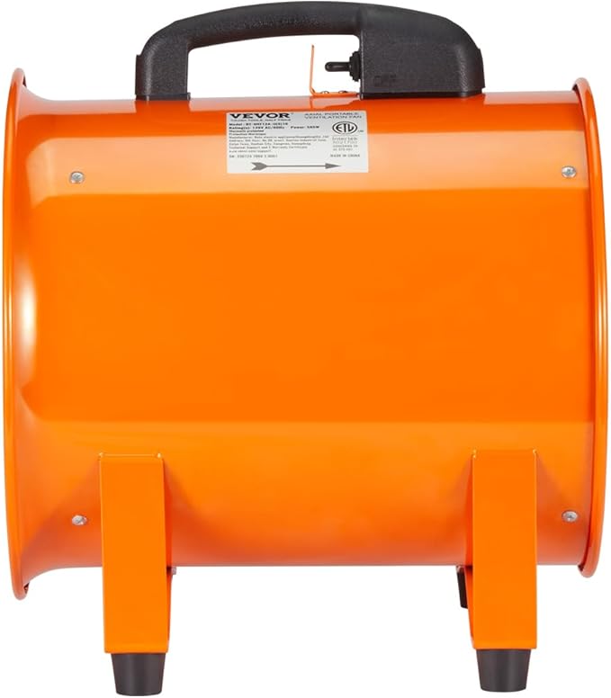 VEVOR Air Mover Blower Fan 10 Inch, 1893CFM 380W with 16.4ft Flexible Duct, Industrial Portable Ventilator Blower/Exhaust, Orange