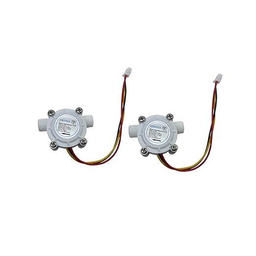 1/4" Water Flow Sensor Food-Grade Switch Hall Effect Flowmeter Fluid Meter Counter 0.3-6L/min (Pack of 2）
