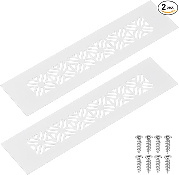 uxcell 2Pcs Aluminum Alloy Air Vents, 200 x 50mm / 7.9 x 2" Rectangle Louvered Ventilation Grille Cover with Mounting Screws for Door Cabinet Wardrobe, White