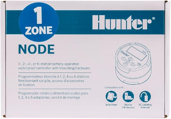 Hunter Node 100 Battery Operated Sprinkler Timer with Solenoid, Waterproof Irrigation Controller for Valves, Wireless, Outdoor, Easy Install, No Wiring Needed for Drip or Remote Systems