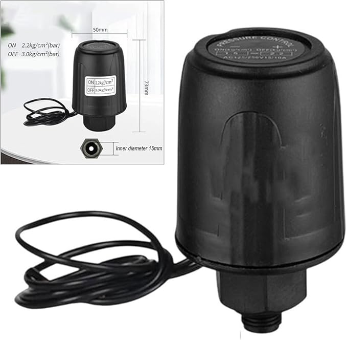 Self Priming Water Pump Controller Adjustable Pressure Switch for Steady Flow Precise Pressure Regulation Easy Installation Tought Plastic Metal 1/4 3/8 Thread Black for Home Industrial(1/4 2.2-3.0kg)