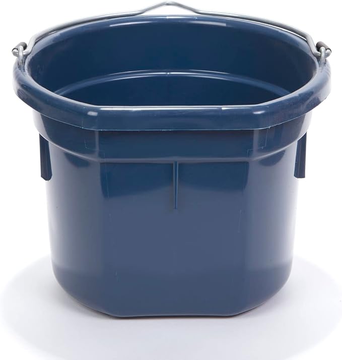 Little Giant® Flat Back Plastic Animal Feed Bucket | Animal Feed Bucket with Metal Handle | Horse Stall Feeding and Watering Supplies (Navy, 8 Quart)