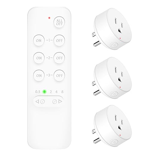 NineLeaf Remote Control Outlets, Wireless Remote Control Outlet, Remote Control Outlet with Timer, 3-Pack with Countdown Timer, 15A/1500W, 500Ft Range,V0 Fireproof & Electric Shock - Proof, White