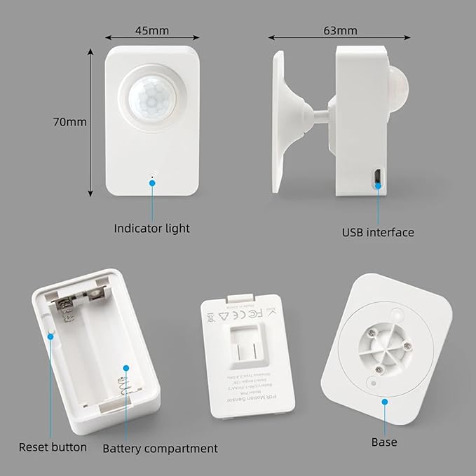 WiFi Smart Motion Sensor: Indoor PIR Motion Detector, Free App Alert, Tuya App Remote Monitor, USB & Battery Dual Power Supply, Infrared Wireless Alarm System for Home Security & Home Automation