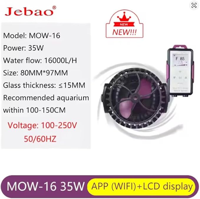 Jebao MOW Smart Wave Maker with LCD Display Controller for Saltwater Tank Magnetic Base (MOW-16)