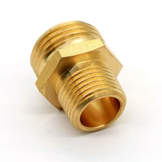 3/4” GHT Male x 1/2” NPT Male Connector, Brass Garden Hose Fitting, Adapter, Industrial Metal Brass Garden Hose to Pipe Fittings Connect (2 Pack)