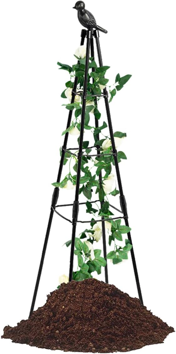 Garden Trellis for Climbing Plants,63inch Tall Plants Trellis Support with Adjustable Stake Arms,Plastic Coated Rustproof Metal Pipe Supports for Outdoor Indoor, Potted Plants, Tomato, Rose,1pack