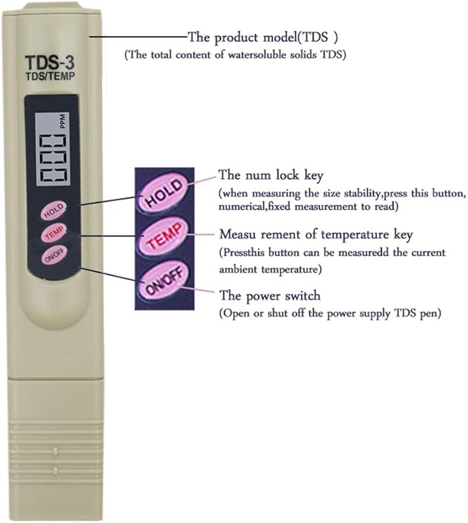 Digital TDS Meter Water Tester, PPM Water Quality Tester Measuring Range 0-9999ppm, Ideal for Drinking Water, Swimming Pool, Aquariums, Hydroponics (12, Grey)