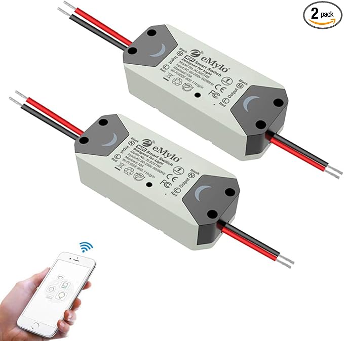 WiFi Switch, eMylo Smart Wireless Relay Module 2.4Ghz Wi-Fi Light Switch Basic Smart Remote Control Module Home Automation Timers Compatible with Alexa Echo Google Home 2 Pack