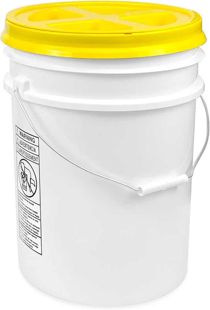 ePackageSupply 5 Gallon Bucket - Food Grade Bucket with Airtight Gamma Seal Screw-On Lid, BPA-Free, Heavy-Duty 90 Mil HDPE Plastic, Bulk Storage, Durable Container, Made in USA, White/Yellow, 6 Packs