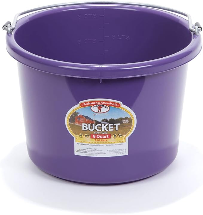 Little Giant® Plastic Animal Feed Bucket | Round Plastic Feed Bucket with Metal Handle | Made in USA | 8 Quarts | Purple