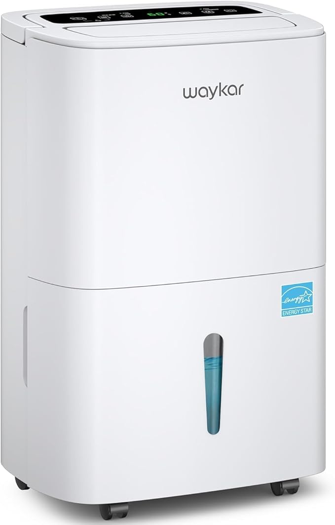 Waykar 5,500 Sq. Ft. 80 Pints 2025 Energy Star Dehumidifier for Home and Basement with Auto or Manual Drainage, Ideal for Large Rooms, Portable, Auto Defrost and Self-Drying