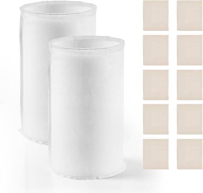 VEVOR Brew Bags, 2 PCS Food Grade Nylon Material Grain Bag, 10 PCS Natural Cotton-Linen Hop Bag, Easy to Clean, Reusable & Ultra-Fine Mesh Home Brewing Bags, Only for Our Automatic Beer Brewer