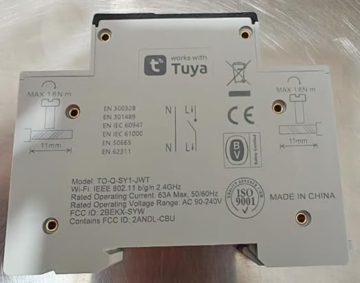 TONGOU DIY 1P+N Smart Wi-Fi Switch, Work with Alexa and Google Assistant for Voice Control, 63A with Energy Monitor, Smart Life/Tuya APP Remote Control, Timer Functions, DIN Rail Mounted,FCC Certified