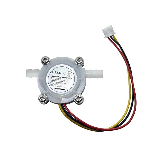 1/4" Water Flow Sensor Food-Grade Switch Hall Effect Flowmeter Fluid Meter Counter Connect Hosepipe 0.3-6L/min (Pack of 2）